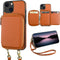 Bocasal RFID Blocking Wallet Case for iPhone 14 iPhone 13, Adjustable Crossbody Zipper Purse Case Card Holder with Kickstand Detachable Wrist Stra...