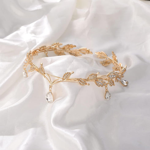 EVER FAITH Wedding Bridal Headband for Brides, Austrian Crystal Teardrop Leaf Costume Hair Accessory Tiara Hair Band Crown for Elf Cosplay Party/B...
