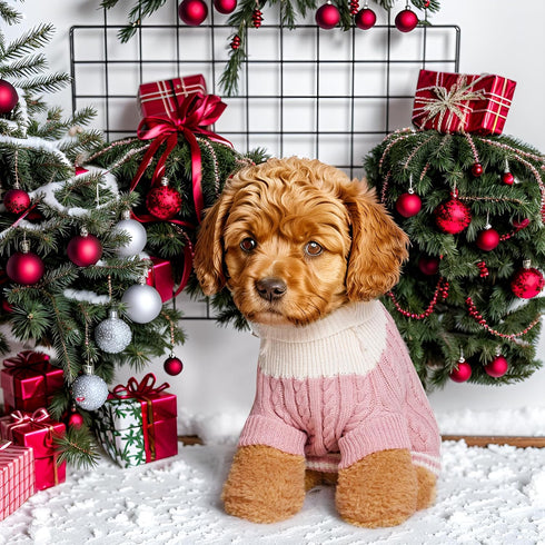 Dog Sweater Turtleneck Knitwear Doggie Pullover Sweater Doggy Winter Coat Warm Pet Clothes Puppy Holiday Clothing Buttons Knitted Outfits for Smal...