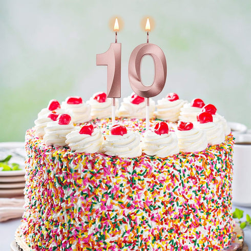 Birthday Candles Numeral Candles Cake Topper Decoration for Birthday Party Wedding Anniversary Celebration Supplies(Rose Gold,10th)...