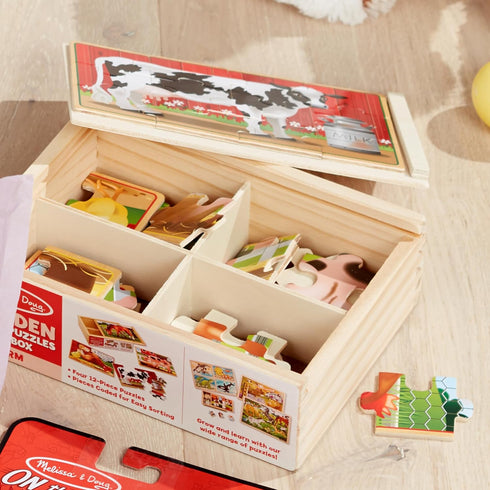 Melissa & Doug Farm 4-in-1 Wooden Jigsaw Puzzles in a Storage Box (48 pcs total), 12...