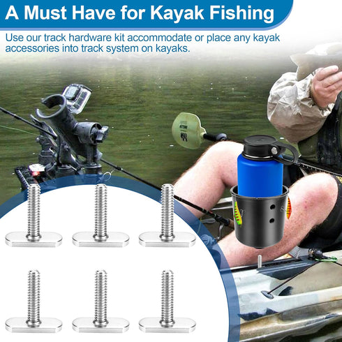 T Bolts for Kayak Track/Rail, Kayak Track Mount Accessories Screws 1 Inch Long, Nuts 1/2 Inch Wide, Kayak Hardware T-Slot Bolts 6 Pack...