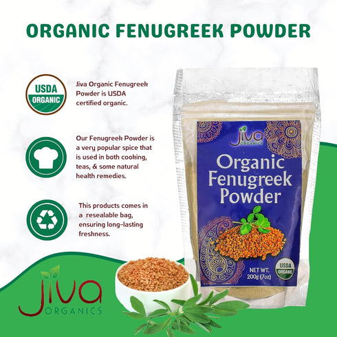Jiva Organics Organic Fenugreek Powder 7oz Bag - Gluten Free, Non-GMO, Methi Powder, Pure, Raw & Natural - Great As A Spice Or Even For Hair Growt...