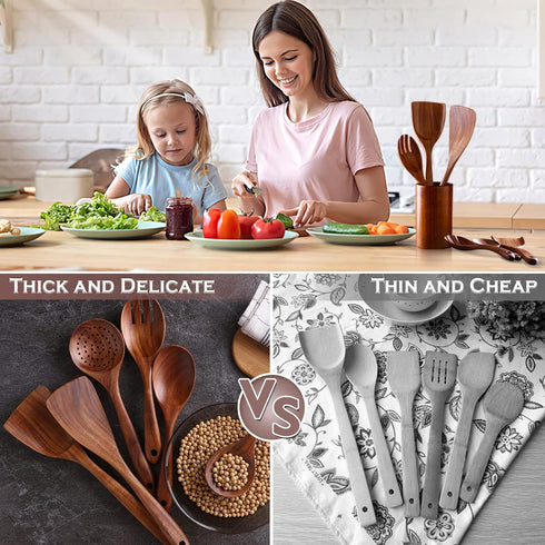 Wooden Spoons for Cooking, 6 Pcs Wooden Utensils for Cooking, Natural Teak Wood Non-Stick Cooking Spoons, Wood Utensils Set for Kitchen...