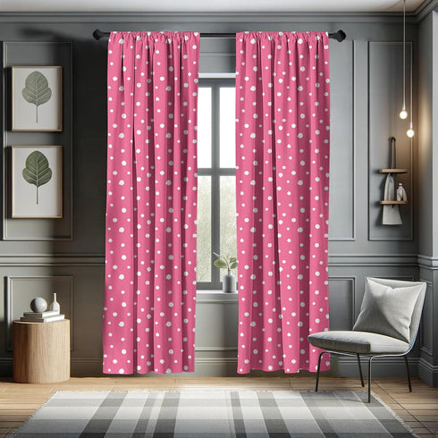 Ambesonne Pink Polka Dots Window Curtains, Monochrome Layout Pattern of Grunge Drawn Simple Rounds Illustration, Lightweight Decor 2-Panel Set wit...