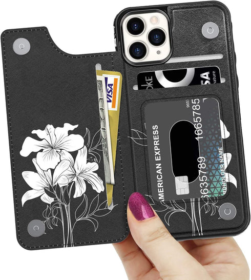 LETO for iPhone 11 Pro Max Case,Leather Wallet Case Flip Folio Cover with Fashionable Flower Designs for Girls Women,Card Slots,Protective Phone C...