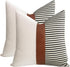 cygnus 20x20 Pillow Covers Set of 2 Farmhouse Decor Stripe Patchwork Linen Throw Pillow Covers Modern Faux Leather Covers for Couch Sofa,Black...