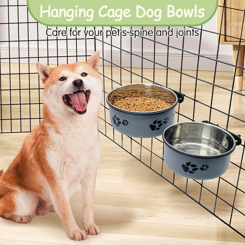 kathson 2 Pcs Dog Kennel Water Bowl, Stainless Steel Crate Water Bowl No Spill, Hanging Metal Pet Food Water Bowl Feeder for Cats Small Medium Dog...