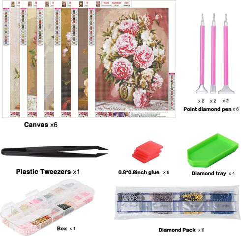 abcGoodefg 6 Pack 5D Diamond Art Painting Kits for Kids DIY Full Drill Diamond Art Kits Diamond Embroidery Paintings for Beginners, Home Wall Deco...