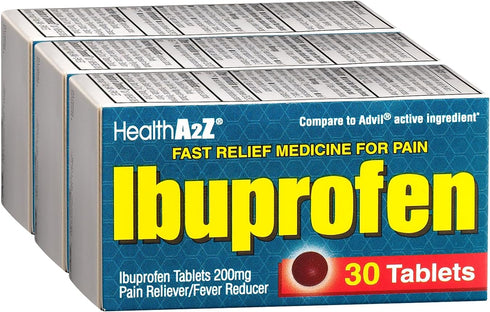 HealthA2Z® Ibuprofen 200mg | Pain Relief | Body Aches | Headache | Arthritis | Cramps | Back Pain | Fever Reducer… (30 Counts (Pack of 3))...