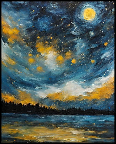 Posterizer 1 pcs- starry night inspired landscapes-nature-oil painting style 3-Landscape & Nature Art-Floral Botanical Art- Decor for Home & Offic...