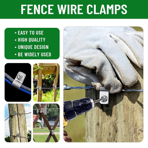 Fence Wire Clamps Agricultural Fencing Mounting Clips, Stainless Steel Wire Clips with Screws for Welded Wire to Wood, Metal or Vinyl Fence (200)...