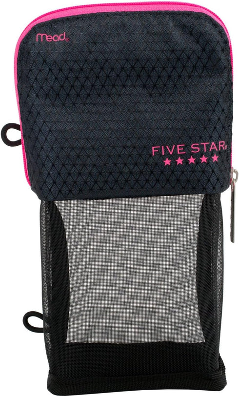 Five Star Pencil Pouch, Pen Case, Storage Organizer for School Supplies Earbuds Chargers Cables Makeup, Stand 'N Store, Fits 3 Ring Binder, Navy/P...