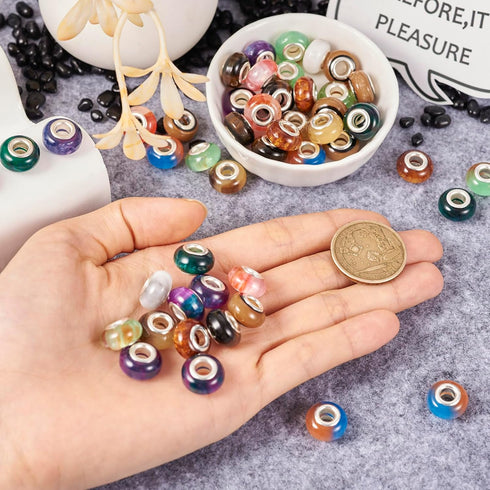 Craftdady 66Pcs Resin Gemstone Large Hole Rondelle Spacer Beads 11 Colors European Beads Slide Charm Beads for Crafts DIY Bracelets Jewelry Making...