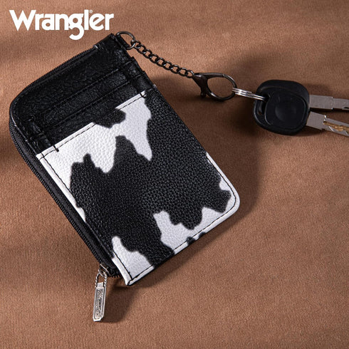 Montana West Wrangler Cow Print Credit Card Holder Cute Keychain Wallet with A Zipper Pocket...