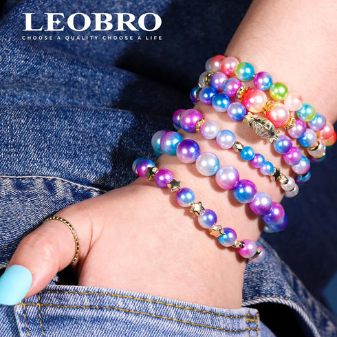LEOBRO Pearl Beads for Bracelet Making, Iridescent Pearl Beads Bracelet Making Kit, Pearls for Crafting, Friendship Bracelets Beads, Loose Pearls ...