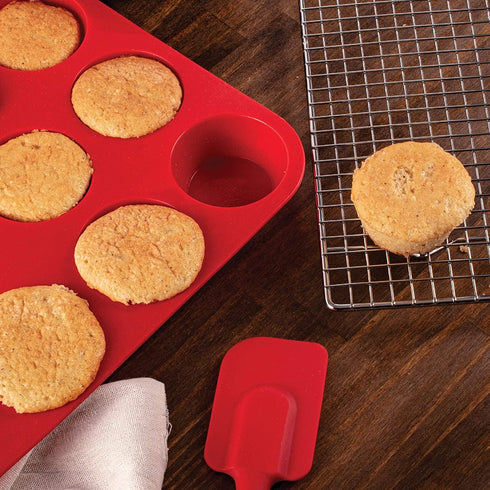 Mrs. Anderson's Baking Silicone 12-Cup Muffin Pan Baking Mold, BPA Free, Non-Stick European-Grade Silicone, 13.5 x 10 x 1.25-Inches...