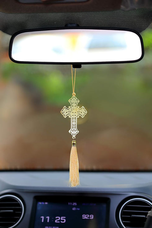 Christian Faith Religious Cross - Rear View Mirror Car Hanging Ornament/Perfect Car Charm Pendant/Amulet - Accessories for Car Décor in Brass for ...