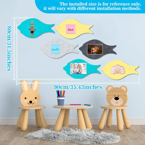 6 Pcs Felt Bulletin Boards, Self Adhesive Cute Wall Cork Board with 30 Pins for Display Notes, Photos in Office, Classroom, Home Decor (Nordic Sty...