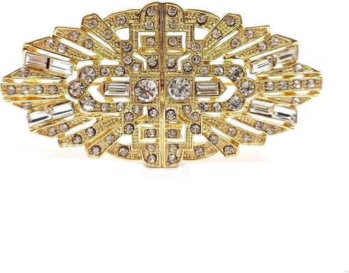 Old European Vintage Gold Tone Oval Shaped Art Nouveau Crystal Brooch Pin Wedding Party Bouquet Accessory...