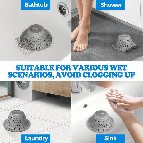 Bathtub Drain Hair Catcher, Silicone Collapsible 1 Pack Drain Protector for Pop-Up and Regular Drains of Shower, Bathtub, Tub, Bathroom, Sink...