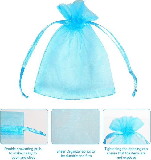 100/200PCS Organza Gift Candy Sheer Bags Mesh Jewelry Pouches Drawstring Bulk for Wedding Party Favors Christmas (5" X 7"(100PCS), Teal Blue)...