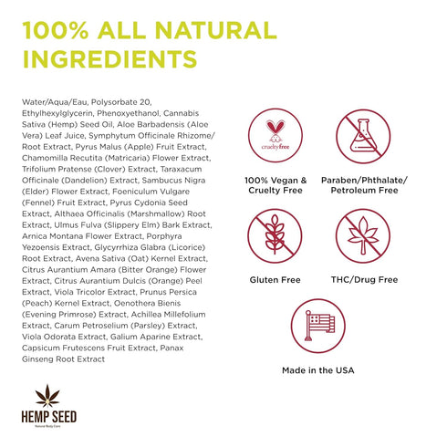 Hemp Seed Body Mist - 8 fl oz - Moisturizes, Invigorates & Protects Skin - With Hemp Seed Oil, Chamomile & Aloe Vera - Vegan, Cruelty Free...