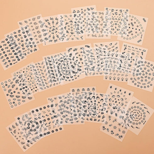 30 Sheets Black Flower Nail Stickers 3D Adhesive Nail Floral Stickers Black Multi-Design Flower Nail Decals for Floral Nail Supplies Nail Art Desi...
