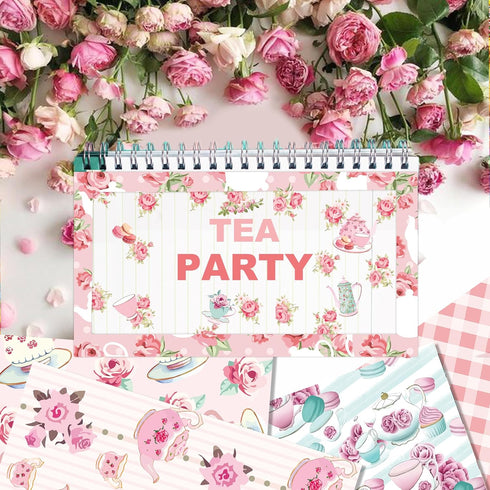 Tea Party Scrapbook Paper Pad,24 Pcs Tea Party Double-Sided Decopodge Paper,Cardstock Paper for Scrapbooking DIY Decorative Background Cardmaking ...