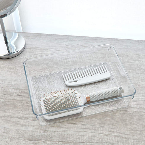 iDesign Rain Plastic Storage Organizer Bin, Container for Bathroom, Bedroom, Vanity, Kitchen Storage, 12" x 9" x 3", Clear,Clear...