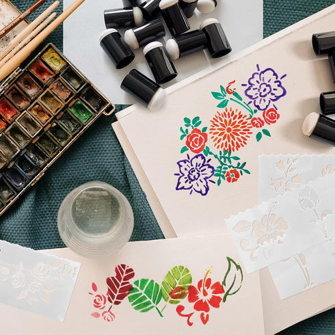Daily Treasures 20Pcs Finger Sponge Daubers, Finger Painting Sponge with 8Pcs Flower Stencil Templates for Arts and Craft Painting Projects-Dauber...