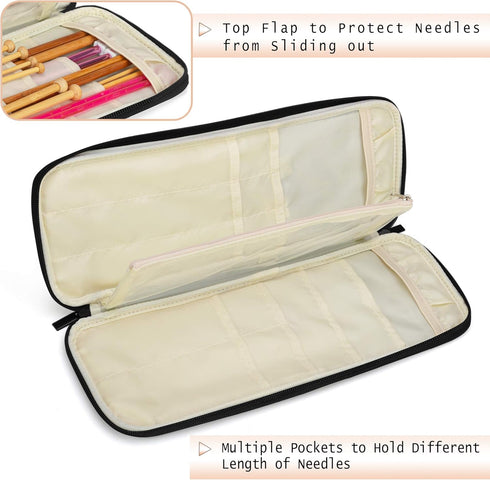 Teamoy Knitting Needles Case (Up to 14''), Travel Organizer Storage Bag for Knitting Needles, Tunisian Crochet Hooks and Accessories, Gray...