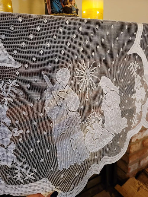 DoubleWood 20"x90" Christmas Decor Fireplace Scarf Fireplace Cloth White Lace Jesus Christmas Decorations Table Runner Winter Mantle Scarves Cover...