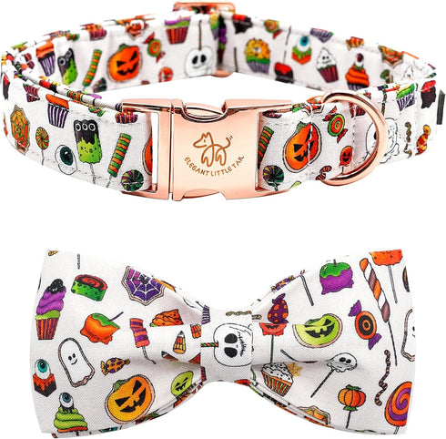 Elegant little tail Dog Collar with Bow - Fall Dog Collar Halloween Candy Bow Girl Boy Pet Collar Soft Dog Bowtie Collars for Small Dogs...