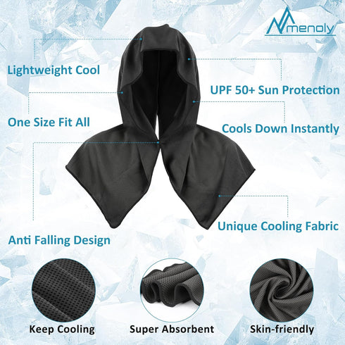 MENOLY Cooling Hoodie Towels, Instant Cooling Towels for Neck and Face, UPF 50 Sun Protection Cooling Neck Wraps, Soft Breathable Cold Towel for H...