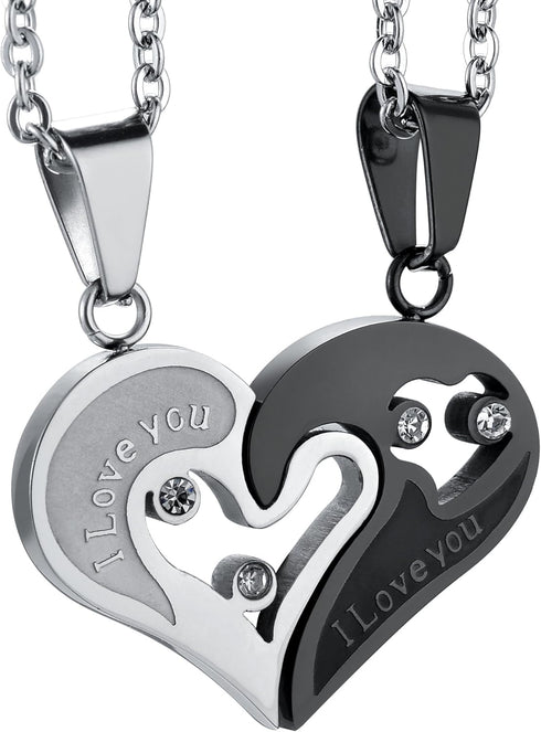 Jstyle Stainless Steel Mens Womens Couple Necklace Pendant Love Heart CZ Puzzle Matching...