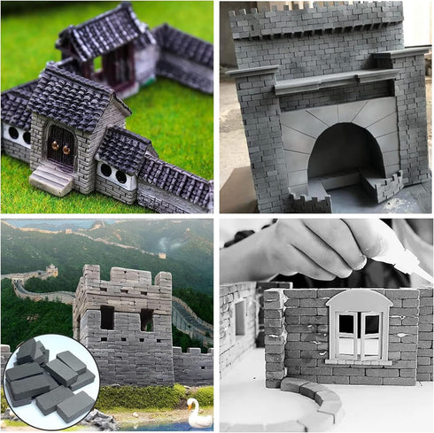 Woohome 222 PCS Mini Grey Roof Tiles Mini Wall Bricks Set, DIY Materials Miniature Brick Scale Model Bricks and Miniature Tiles Roof Tiles Dollhou...