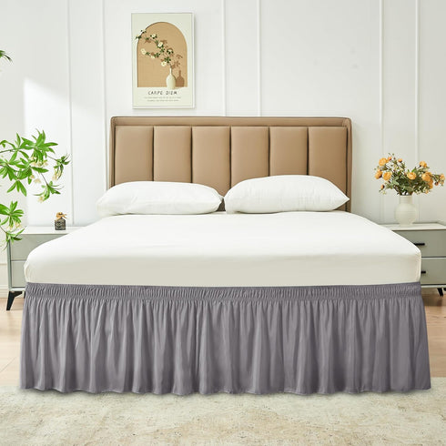 Biscaynebay Wrap Around Bed Skirts for Full & Full XL Beds 15" Drop, Silver Grey Adjustable Elastic Dust Ruffles Easy Fit Wrinkle & Fade Resistant...
