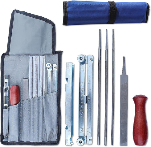 Adefol Chainsaw Sharpener File Kit, Metal File Rasp Set with Hardwood Stain, Wood Handle, 6" Flat Fine Tooth File, Filing Guide, Tool Pouch, Depth...