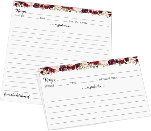 321Done Folding Recipe Cards (Set of 50) Floral Roses on White, From the Kitchen Of - Folds to 3x5 from 6x5 - Retro Vintage Wedding Baby Bridal Sh...