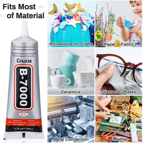 B7000 Jewelry Bead Glue for Jewelry Making, Clear 3.7 fl oz B7000+Plus Multipurpose Super Adhesive Glue for Rhinestone Crafts Fabric Metal Stone N...