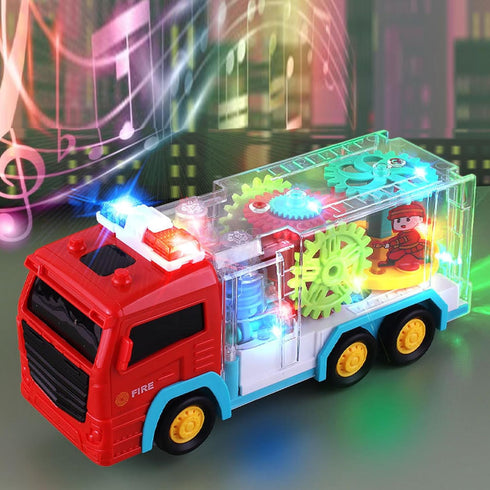 Transparent Electric Gear Toy with Flashing Lights and Music Lights fire fighting truck Infant Tummy Time Toys 3 4 5 6 7 8 9 10 11 12 Boy girl 12-...