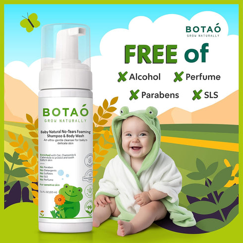Baby Sensitive Tear Free Foaming natural Shampoo & Body Wash – Fragrance Free 99% Natural Ingredients Ultra Gentle Vegan Baby Shampoo & Body Wash...