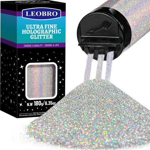 LEOBRO Silver Glitter, 180g/6.35oz Holographic Silver Fine Glitter for Resin, Crafts, Tumblers, Nail Body, DIY Party Decorations...