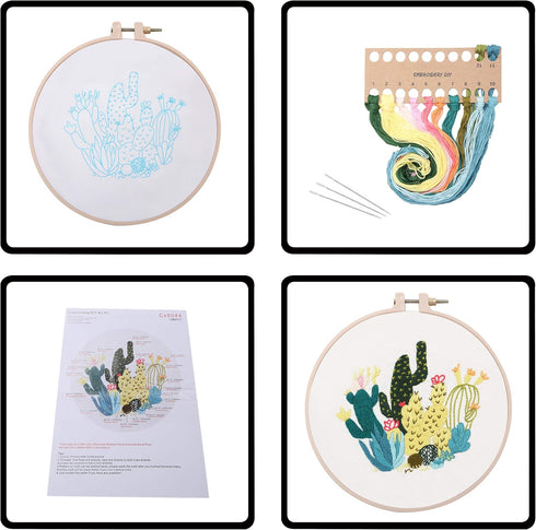 DIY Plant Embroidery Kit for Beginners - Beginner Cross Stitch kit for Adults, Include 1 Embroidery Clothes, 1 Plastic Embroidery Hoop (Cactus DIY...
