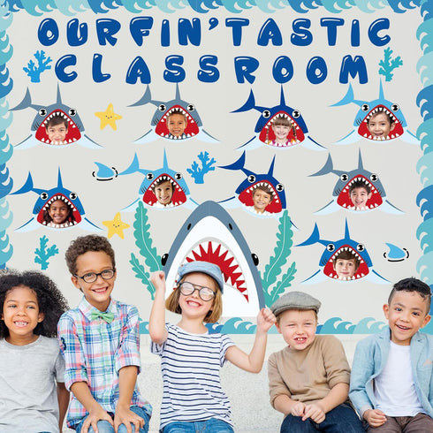 Shark Bulletin Board Kit Under The Sea Classroom Decorations Back to School DIY Photo Bulletin Board Set Ocean Theme Shark Paper Cutouts Decor for...