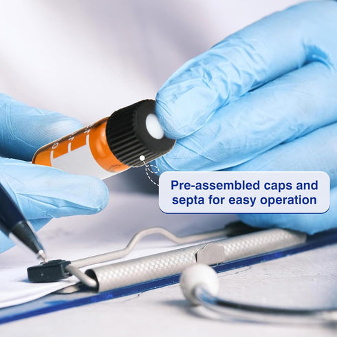HPLC LC 8-425 Screw Thread Vial Caps, 8 mm, PTFE/Silicone Septa, Black, Polypropylene, 100 pcs/pk...