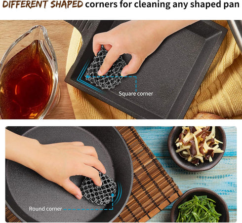 Cast Iron Scrubber Skillet Cleaner 316 Chainmail Scrubber for Cast Iron Pan, Silicone Insert Light Weight Life Time Use Herda Chain Mail Metal Scr...