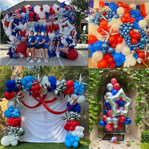 161Pcs Red White and Blue Balloons Arch Garland Kit with Exploding Hollow Star Foil Balloons for 4th of July Memorial Day Graduation Baseball Game...
