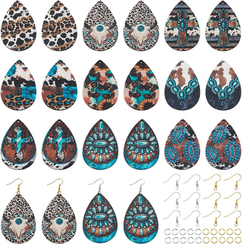Craftdady Teardrop Wooden Earring Making Kit Western Charms Cow Turquoise Leopard Print Charms with Hooks Open Jump Rings Bohemian Earring for Wom...